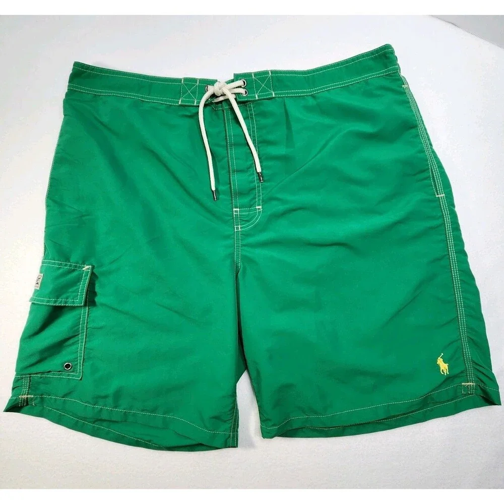 Polo Ralph‎ Lauren Swim Shorts Men's 2XL Green Board Trunks Pockets Mesh Lined